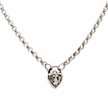 Sterling Silver Belcher Chain | CZ Heart Clasp | 45cm | 19.7g #71598