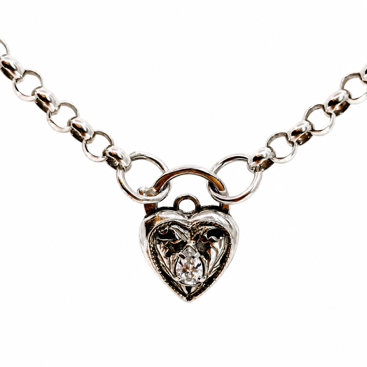 Sterling Silver Belcher Chain | CZ Heart Clasp | 45cm | 19.7g #71598 Sterling Silver Belcher Chain | CZ Heart Clasp | 45cm | 19.7g #71598 - Image 2