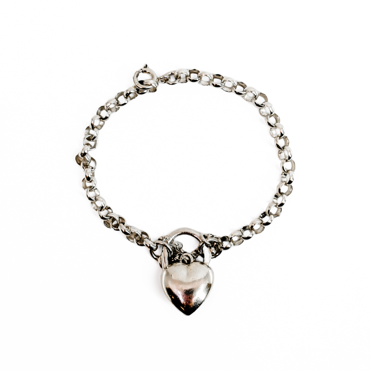 Sterling Silver Belcher Link Amethyst Heart Clasp Bracelet | 17cm | 10.9g #71606 Sterling Silver Belcher Link Amethyst Heart Clasp Bracelet | 17cm | 10.9g #71606 - Image 3