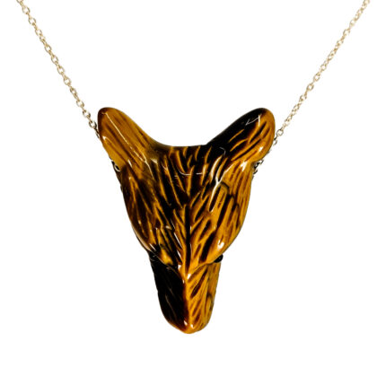 Sterling Silver Carved Tiger’s Eye Wolf Head Necklace 45 to 50cm #71231-6