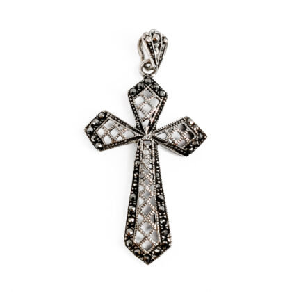 Sterling Silver Marcasite Filigree Cross Pendant | 40 x 26.5mm | 5.1g #71613