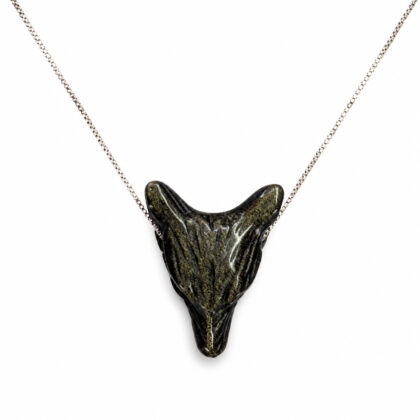 Sterling Silver Obsidian Wolf / Fox Head Necklace | 11.9g | 40cm #71602