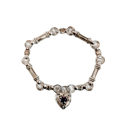Sterling Silver Purple CZ Heart Clasp Bracelet | 18cm | 14.0g #71609