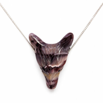 Sterling Silver Red & Purple Banded Agate Wolf / Fox Head Necklace | 13.6g | 45cm #71603