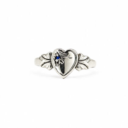 Sterling Silver Small Heart Signet Blue CZ Ring | Size L | 1.3g #71615