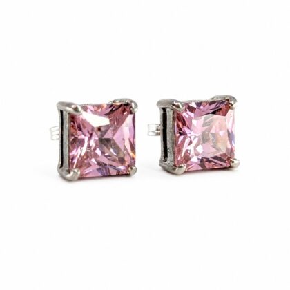 Sterling Silver Square Pink CZ Stud Earrings | 8mm | 3.8g #71619