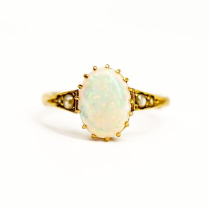 Vintage 15ct Yellow Gold Opal & Seed Pearl Ring | 2.3g | Size N #70956