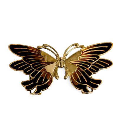 Vintage 1980s Gold-Tone Butterfly Belt Buckle | Brown Enamel | Fits 50mm Belt #71231-21