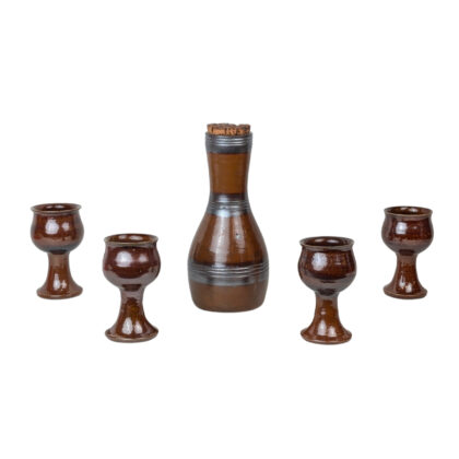 Vintage Bendigo Pottery Australian Handmade Stoneware Carafe & 4 Goblets Set Circa 1970s #71589-47