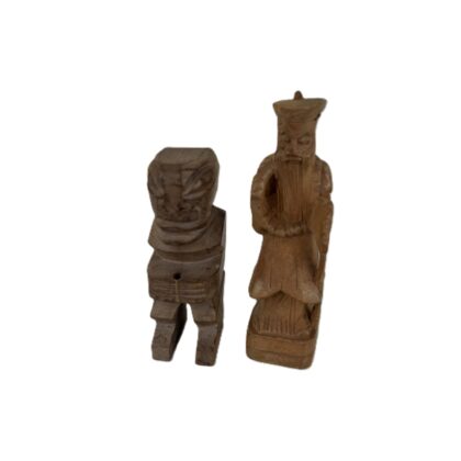 Vintage Hand-Carved Wooden Figurines | Asian Figures | Pair | 10cm & 12cm #71143-1