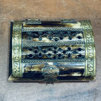 Vintage Indian Camel Bone & Brass Trinket Jewellery Box 10 x 7.5cm #71555-5