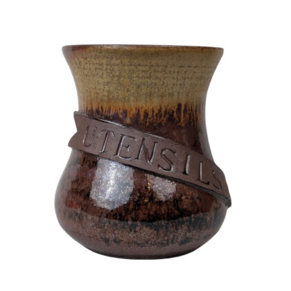 Vintage Studio Pottery Utensil Holder Brown Drip Glaze 13.5cm #71222-31