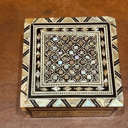 Vintage Syrian Style Mother Of Pearl Mosaic Trinket Jewellery Box 9.5cm #71555-6