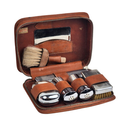 Vintage Two Tix English Hide Leather Gentleman’s Travel Shaving & Grooming Set Circa 1960s #71572