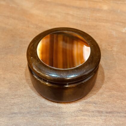 Vintage Wooden Trinket Jewellery Box With Banded Agate Inlay 8.5cm #71555-1