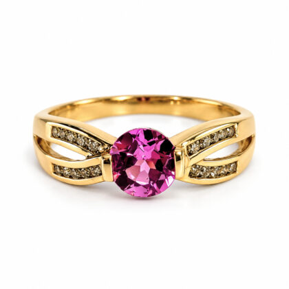 10ct Yellow Gold Pink & White Cubic Zirconia Ring | Size P | 3.5g #71817
