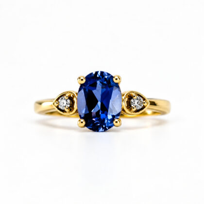 10ct Yellow Gold Synthetic Sapphire & Natural Diamond Ring | Size O | 2.4g #71820