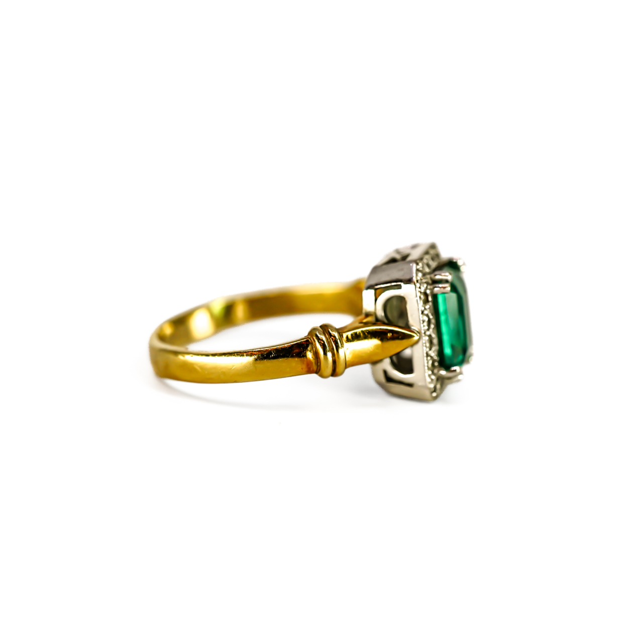 18ct Yellow Gold Synthetic Emerald and Diamond Ring Size P #71826 18ct Yellow Gold Synthetic Emerald and Diamond Ring Size P #71826 - Image 4
