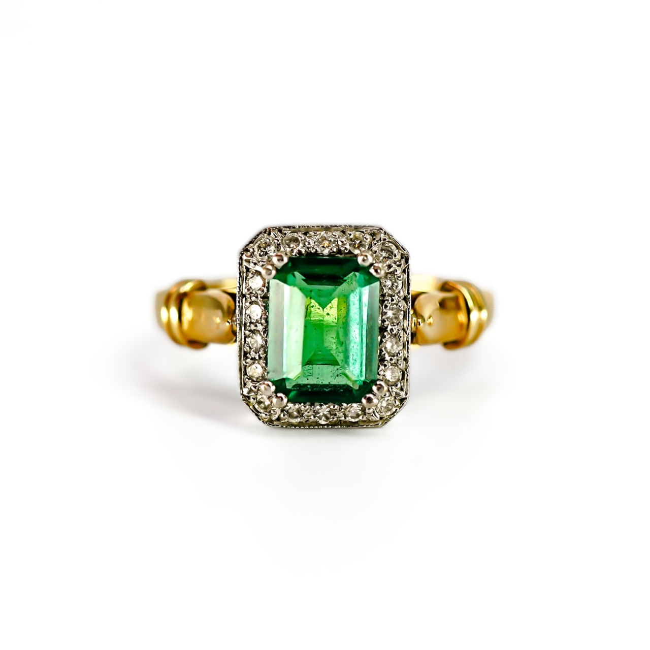 18ct Yellow Gold Synthetic Emerald and Diamond Ring Size P #71826 18ct Yellow Gold Synthetic Emerald and Diamond Ring Size P #71826 - Image 8