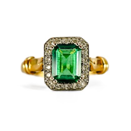 Monty's 18ct Yellow Gold Synthetic Emerald and Diamond Ring Size P #71826