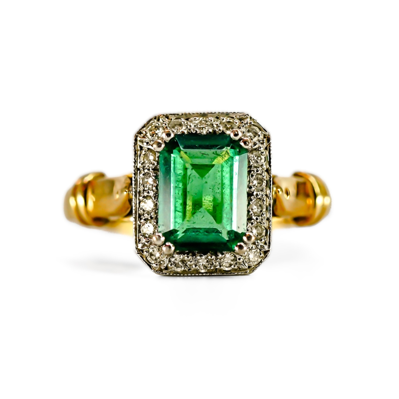 18ct Yellow Gold Synthetic Emerald and Diamond Ring Size P #71826 18ct Yellow Gold Synthetic Emerald and Diamond Ring Size P #71826