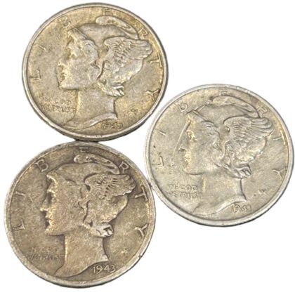Monty's 1941 & 1943 USA Mercury Dime 10 Cent Silver Coin Set | 3 Coins #71636-19