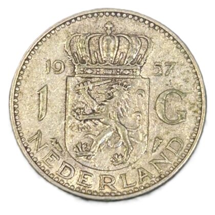 1957 Netherlands 1 Gulden Queen Juliana | 72% Silver Coin #71636-20