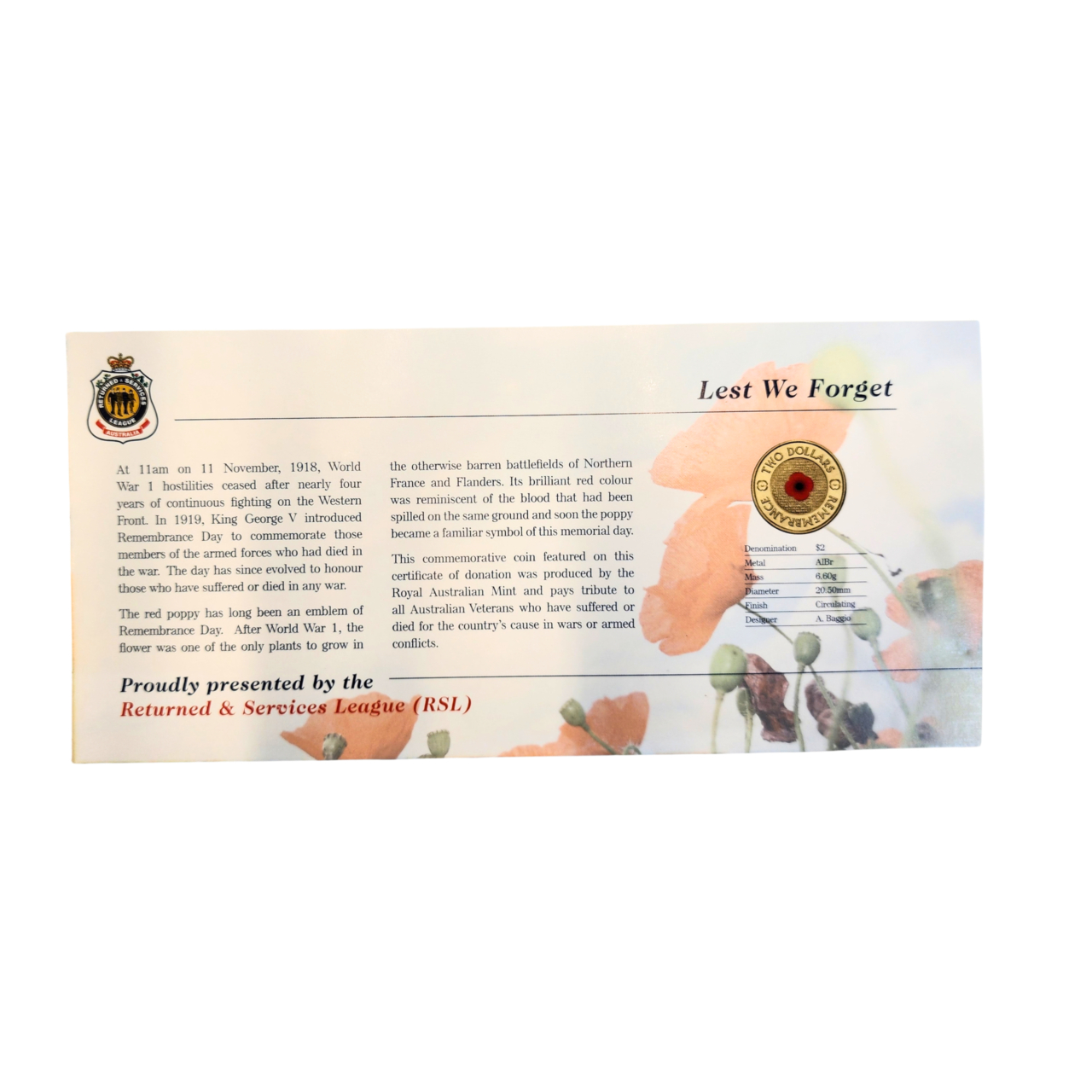2012 Australian $2 Remembrance Day Red Poppy Coloured Coin | Lest We Forget | RAM #71636-26 2012 Australian $2 Remembrance Day Red Poppy Coloured Coin | Lest We Forget | RAM #71636-26 - Image 3