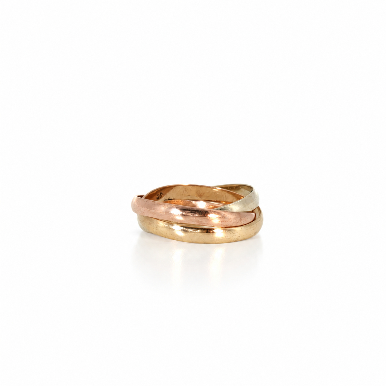 9ct Three tone Yellow, White and Rose Gold Interlockig Wedder Size G1/2 #71870 9ct Three tone Yellow, White and Rose Gold Interlockig Wedder Size G1/2 #71870 - Image 3