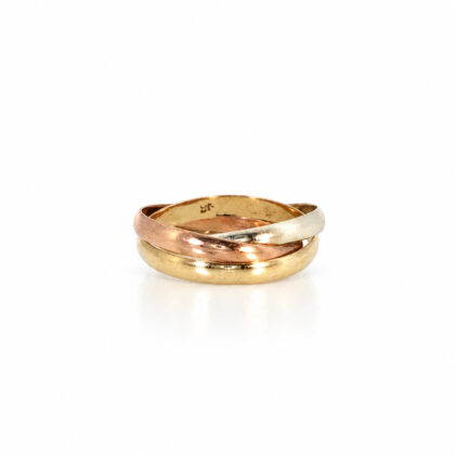 9ct Three tone Yellow, White and Rose Gold Interlockig Wedder Size G1/2 #71870