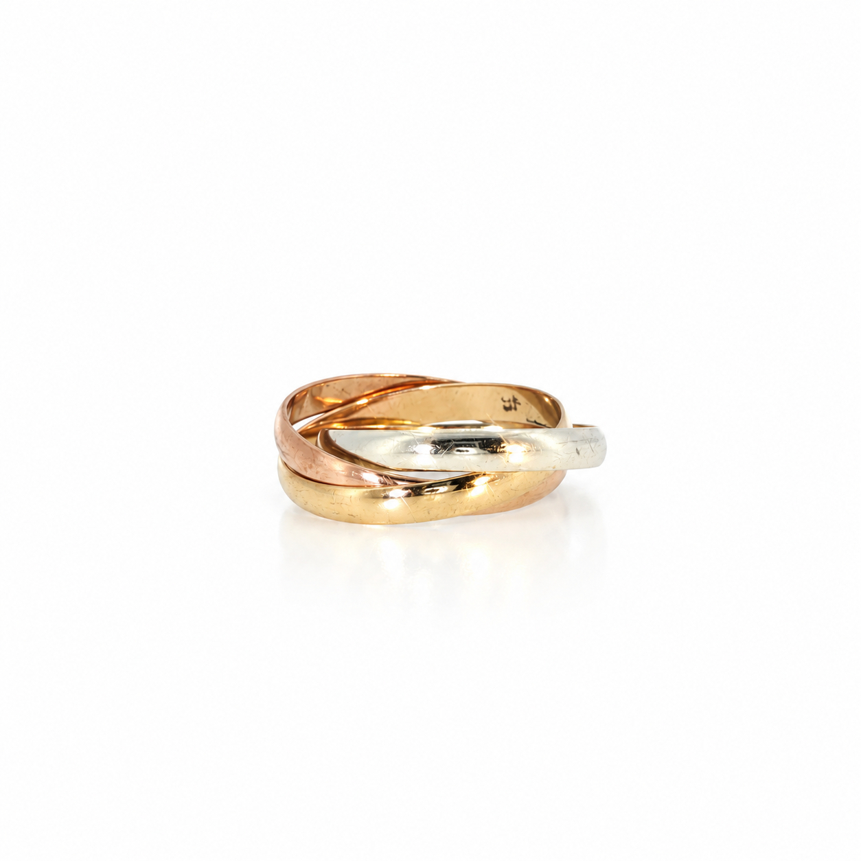 9ct Three tone Yellow, White and Rose Gold Interlockig Wedder Size G1/2 #71870 9ct Three tone Yellow, White and Rose Gold Interlockig Wedder Size G1/2 #71870 - Image 6