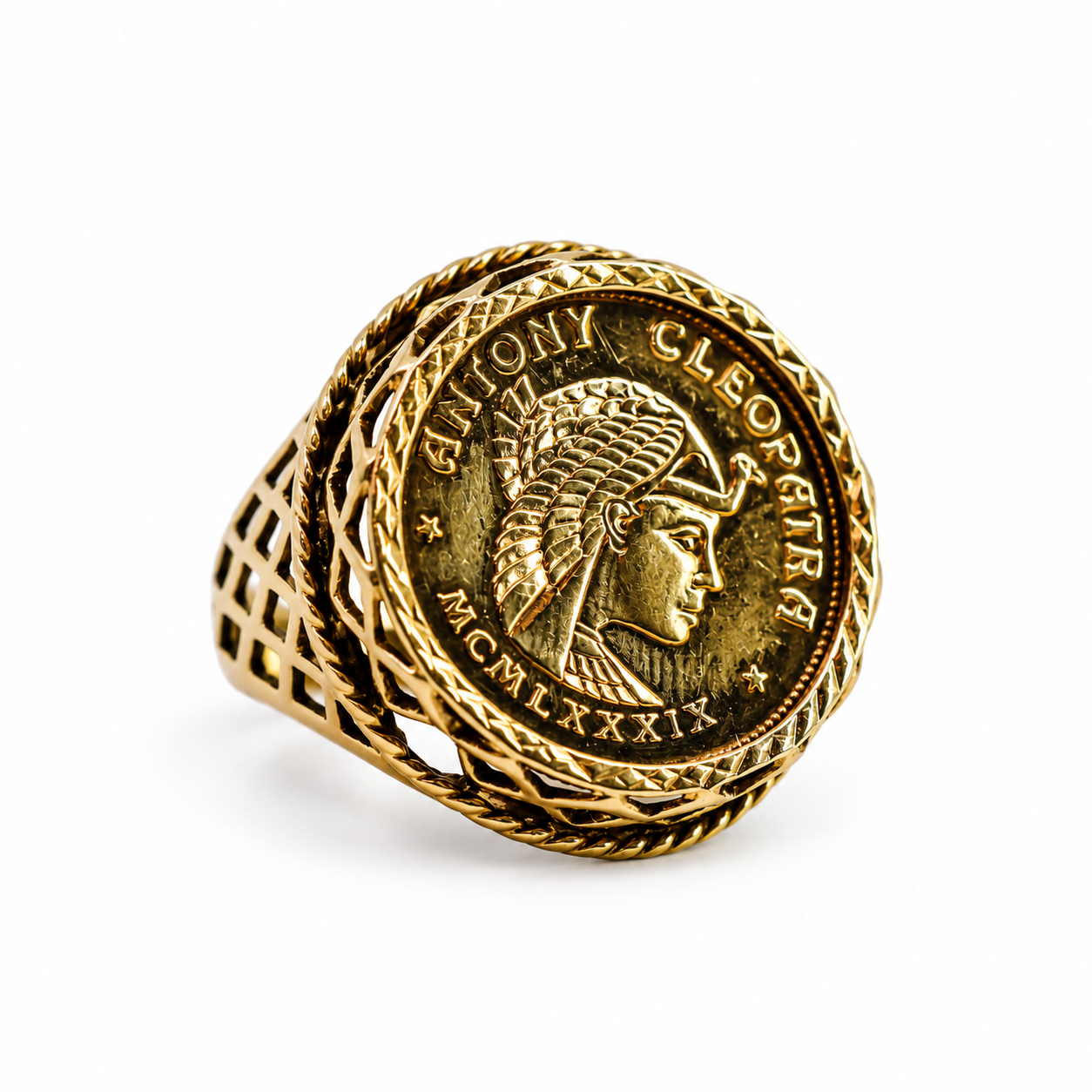 9ct Yellow Gold Cleopatra & Marc Antony Coin Style Ring | 5.7g | Size M #72099 9ct Yellow Gold Cleopatra & Marc Antony Coin Style Ring | 5.7g | Size M #72099