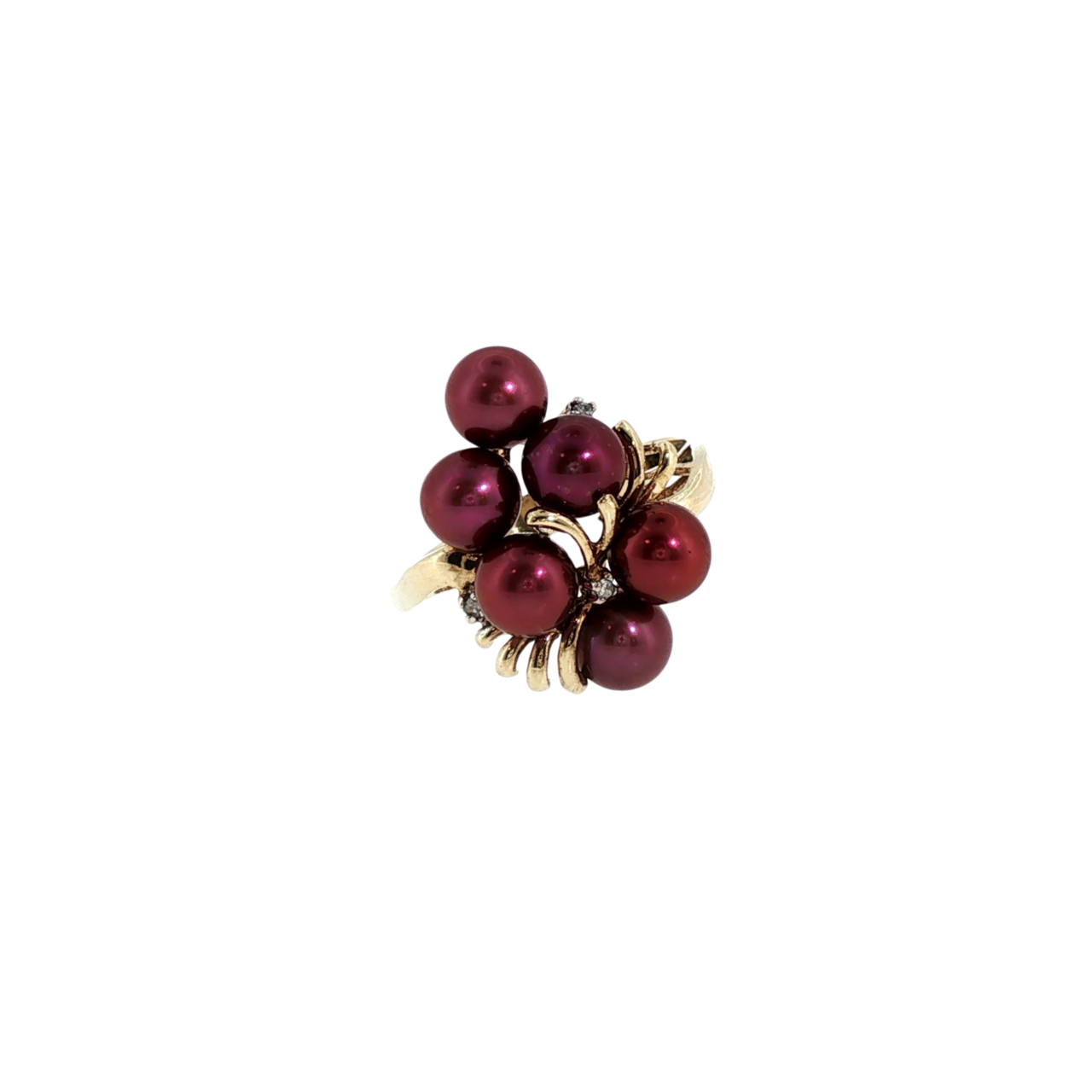 9ct Yellow Gold Dyed Pink Pearl & Natural Diamond Ring - 3.9g - Size P #71811 9ct Yellow Gold Dyed Pink Pearl & Natural Diamond Ring - 3.9g - Size P #71811 - Image 2