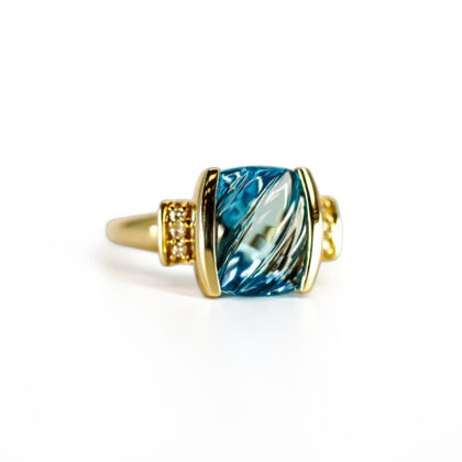 9ct Yellow Gold Fantasy-Cut Topaz & Natural Diamond Ring | Size P | 11 x 9mm Topaz #71798