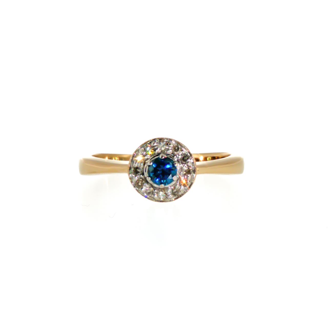 9ct Yellow Gold Natural & Treated Blue Diamond Halo Ring | Size P1/2 | 2.5g #71800 9ct Yellow Gold Natural & Treated Blue Diamond Halo Ring | Size P1/2 | 2.5g #71800