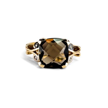 Monty's 9ct Yellow Gold Smoky Quartz & Natural Diamond Ring | Size P | 3.1g #71801