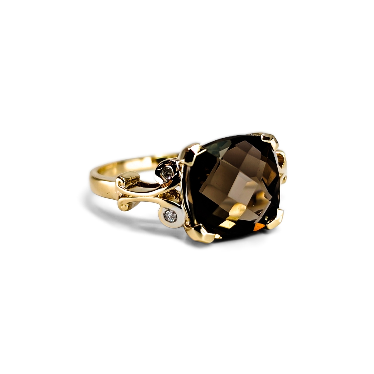 9ct Yellow Gold Smoky Quartz & Natural Diamond Ring | Size P | 3.1g #71801 9ct Yellow Gold Smoky Quartz & Natural Diamond Ring | Size P | 3.1g #71801 - Image 3