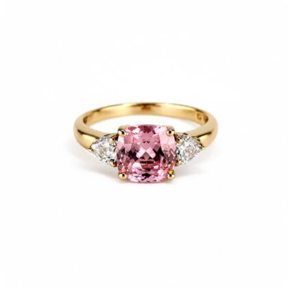 9ct Yellow Gold Synthetic Pink Sapphire & Natural Diamond Ring | Size P | 2.8g #71810