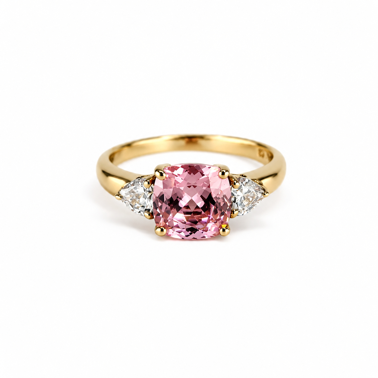9ct Yellow Gold Synthetic Pink Sapphire & Natural Diamond Ring | Size P | 2.8g #71810 9ct Yellow Gold Synthetic Pink Sapphire & Natural Diamond Ring | Size P | 2.8g #71810