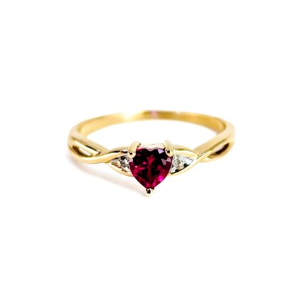 Monty's 9ct Yellow Gold Synthetic Ruby & Natural Diamond Heart Ring | Size S 1/2 | 2.1g #71804