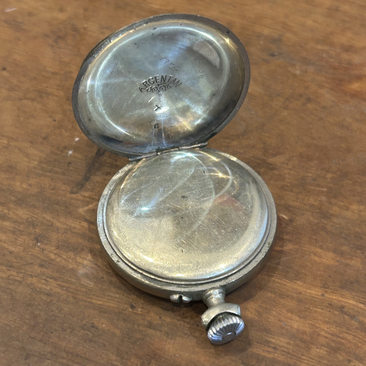 Antique Argentan Pocket / Fob Watch | 44.3mm | Seized | Missing Glass | Parts Only #71541-2 Antique Argentan Pocket / Fob Watch | 44.3mm | Seized | Missing Glass | Parts Only #71541-2 - Image 3