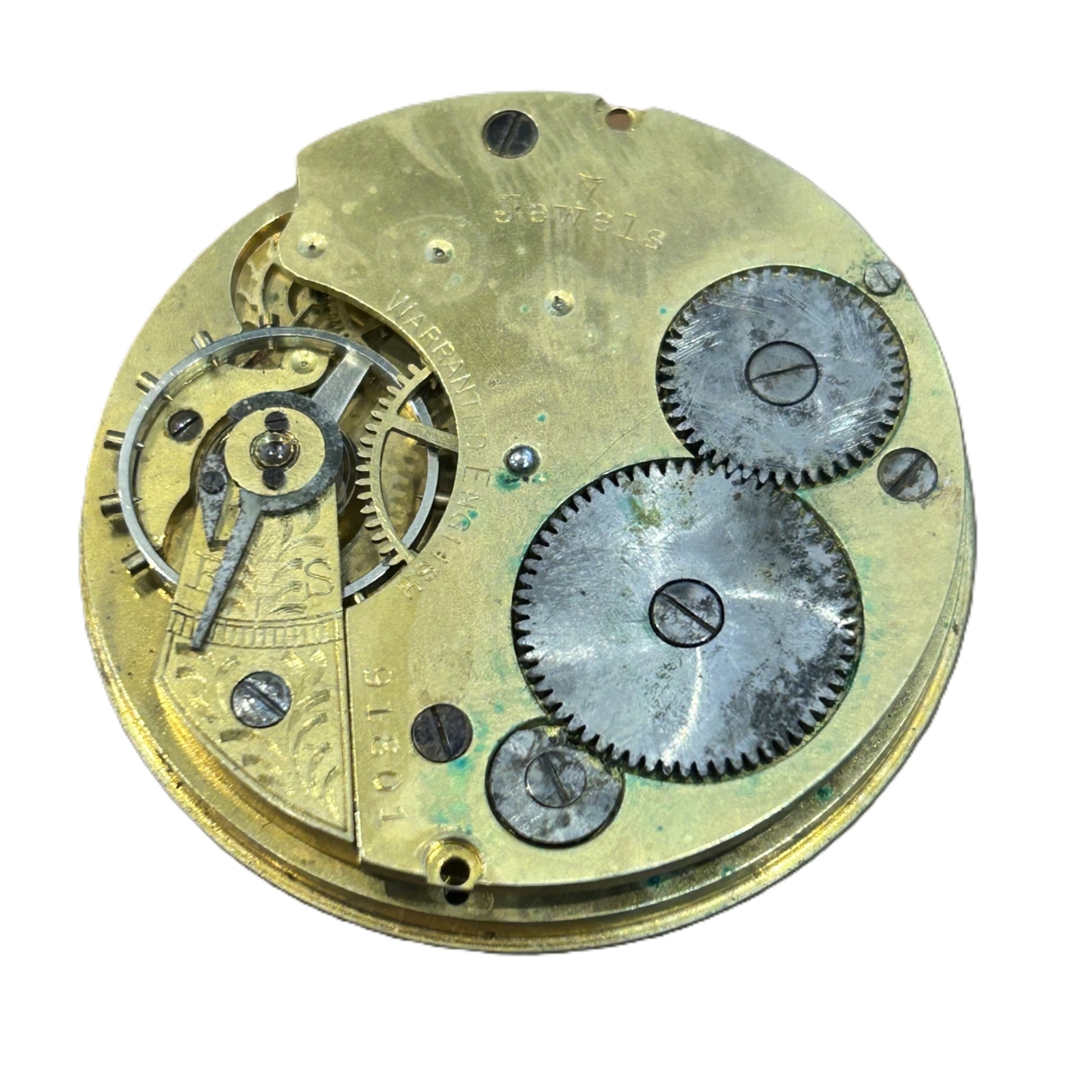 Antique English Pocket Watch Movement & Dial | White Roman Numeral Dial | 43.1mm | Parts Only #71974-2 Antique English Pocket Watch Movement & Dial | White Roman Numeral Dial | 43.1mm | Parts Only #71974-2 - Image 2