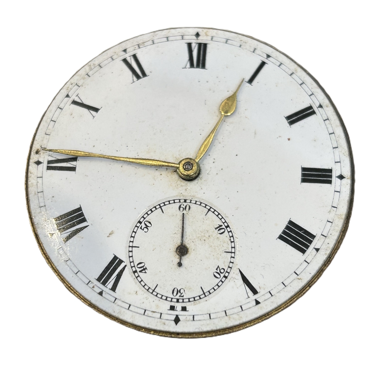 Antique Swiss Pocket Watch Movement & Dial | White Roman Numeral Dial | 43mm | Parts Only #71974-4 Antique Swiss Pocket Watch Movement & Dial | White Roman Numeral Dial | 43mm | Parts Only #71974-4