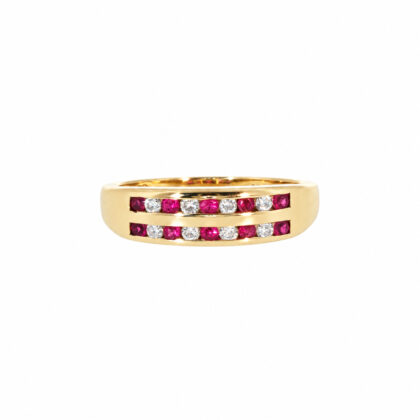 Monty's 9ct Yellow Gold Ruby & Natural Diamond Ring | 2.9g Size M 1/2 #71450