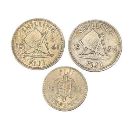 Monty's Fiji Pre-Decimal Coin Lot | 1936 & 1941 Silver Shillings + 1953 Sixpence #71636-21
