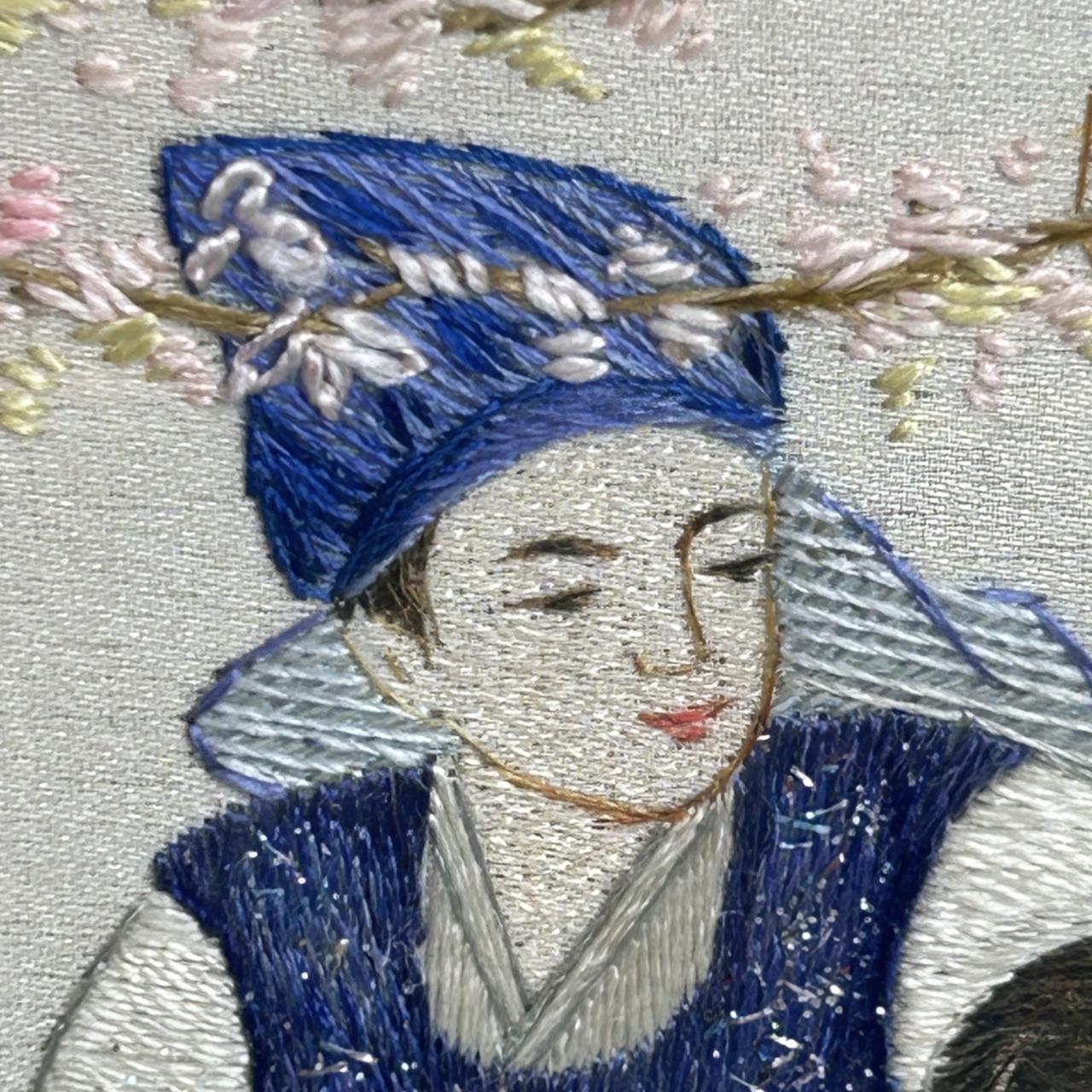 Korean Silk Embroidery | Traditional Women & Blossoms | Framed #71903 Korean Silk Embroidery | Traditional Women & Blossoms | Framed #71903 - Image 8