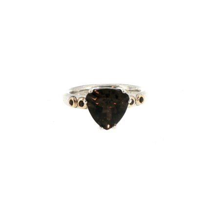 Monty's Pandora Sterling Silver & 14ct Gold Close to My Heart Smoky Quartz Ring | Size R #71860