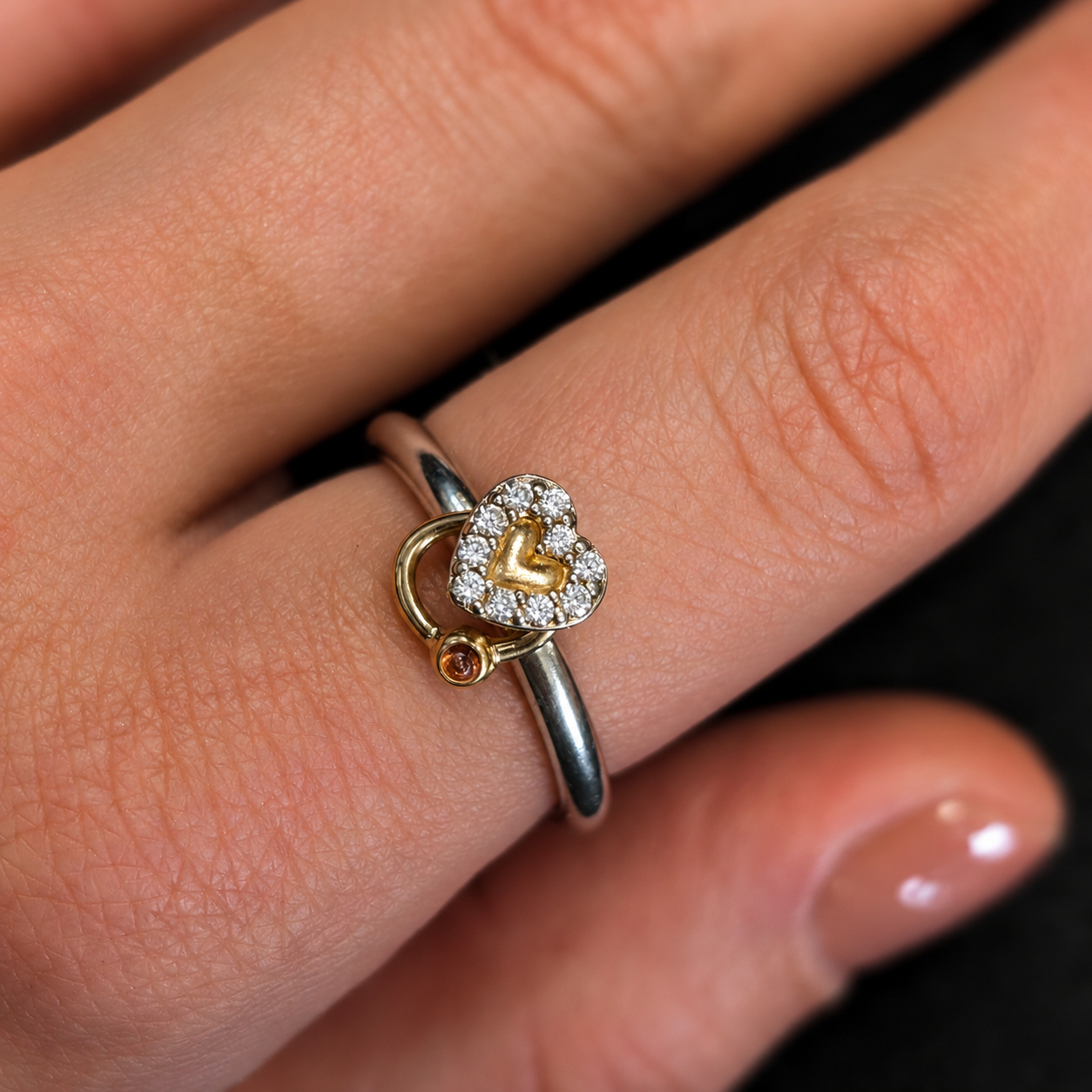 Pandora Sterling Silver & 14ct Yellow Gold Pink CZ & Rhodolite Heart Ring | Size Q #71834 Pandora Sterling Silver & 14ct Yellow Gold Pink CZ & Rhodolite Heart Ring | Size Q #71834 - Image 2