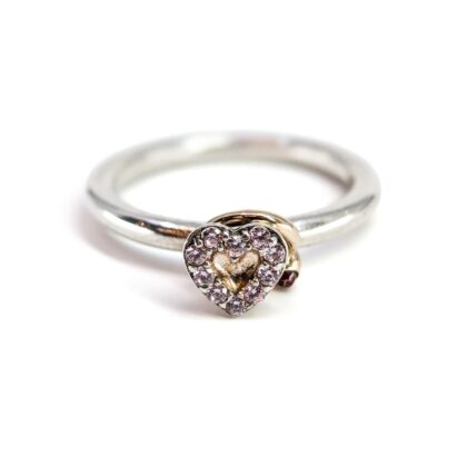 Pandora Sterling Silver & 14ct Yellow Gold Pink CZ & Rhodolite Heart Ring | Size Q #71834