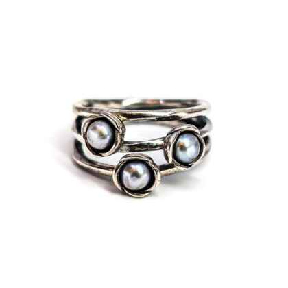 Pandora Sterling Silver Three Wishes Grey Pearl Ring | Size R1/2 #71840